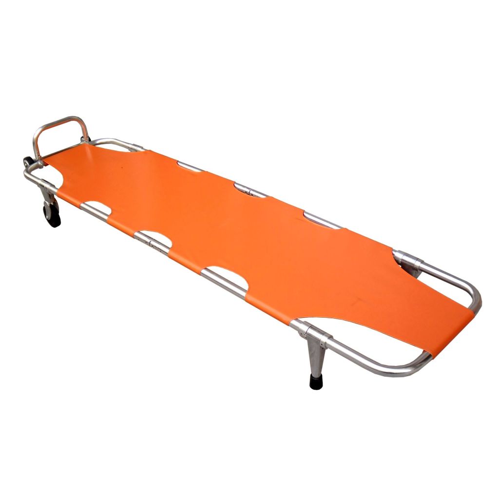 Aluminum stretcher with wheels foldable lengthwise "ATHENA I